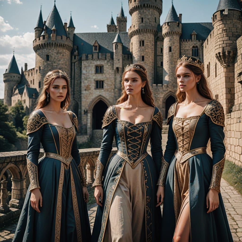 Medieval Castle with Luminous Maidens