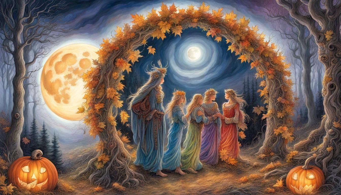 Autumnal Morris Dance in Moonlit Woods, Comic Book Art