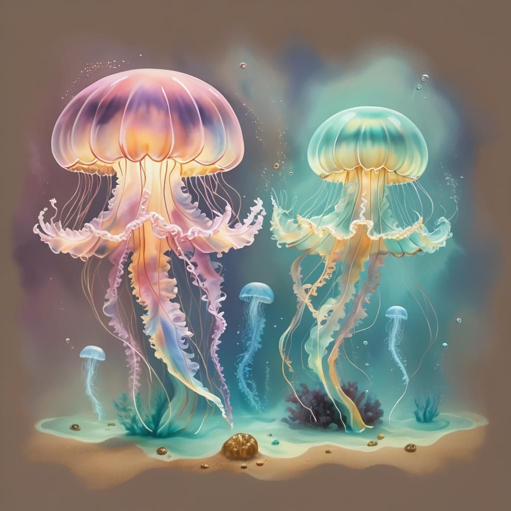 Pastel Jellyfish in Gouache Style