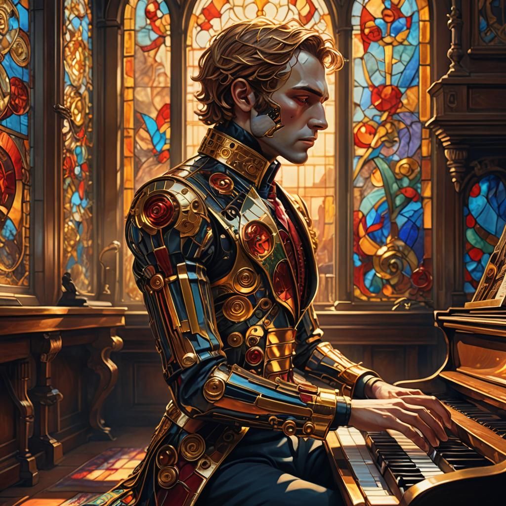 Automaton Plays Piano in Golden Hour Lighting