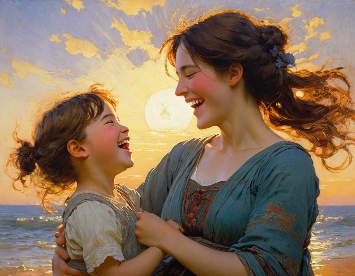 Charming Mother and Child Laughing Together