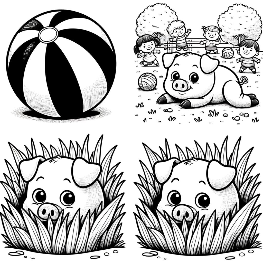 Coloring Pages of a Playful Piglet Hiding