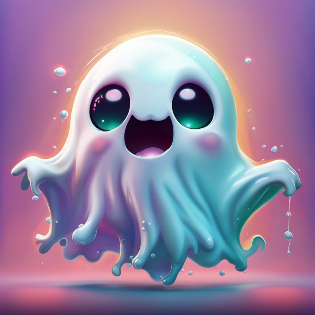 Cute Ghost in Hyperrealistic Splash Art