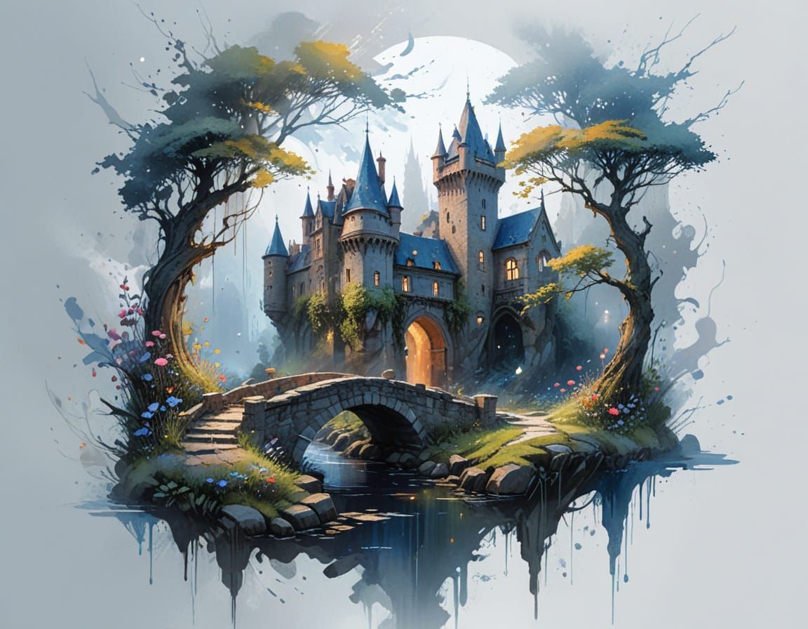 Enchanted Forest Castle Under Starry Moonlight