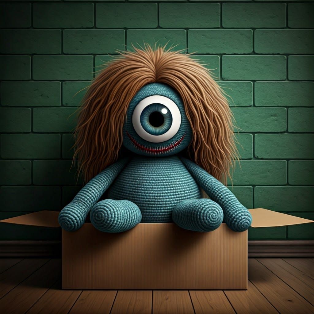 Whimsical Dark Art Knitted Creature in Vivid Colors