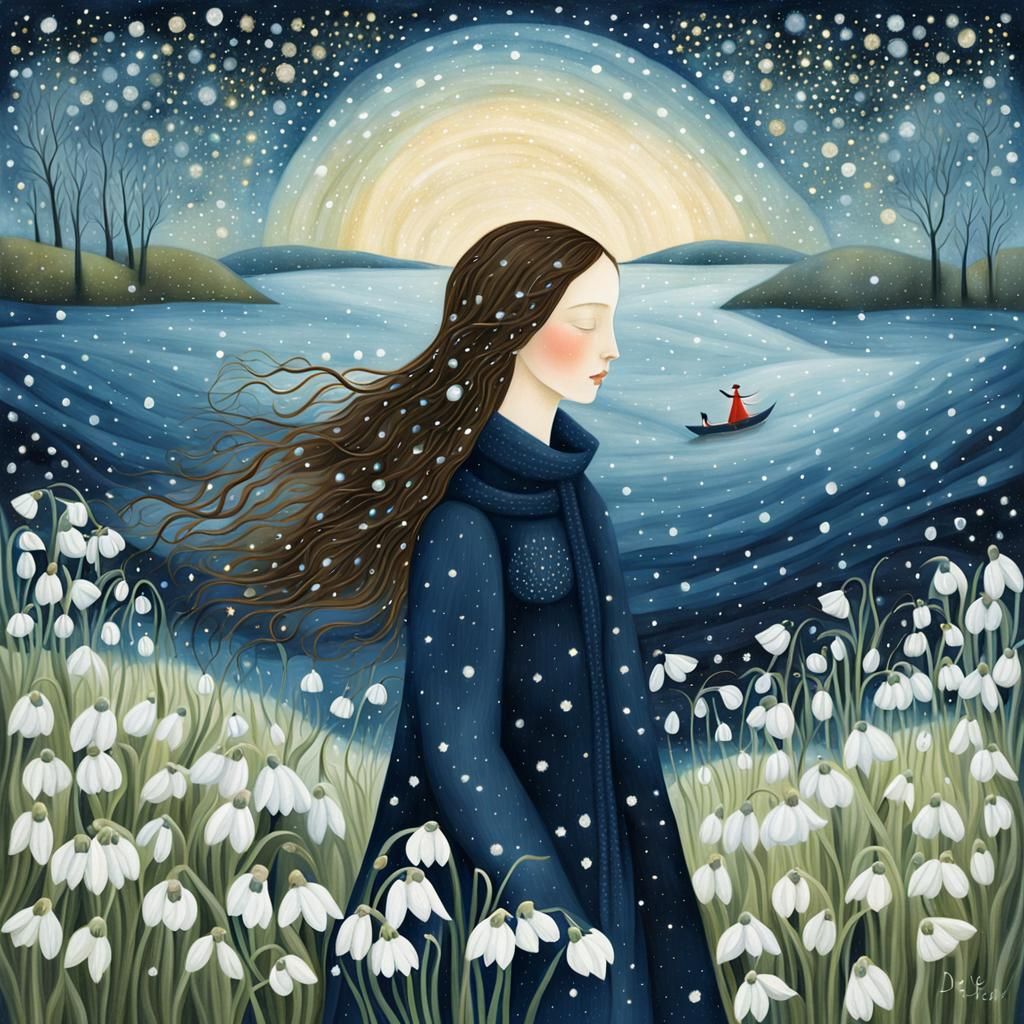 Dreamy Winter Galaxy Illustration with Bokeh Effects