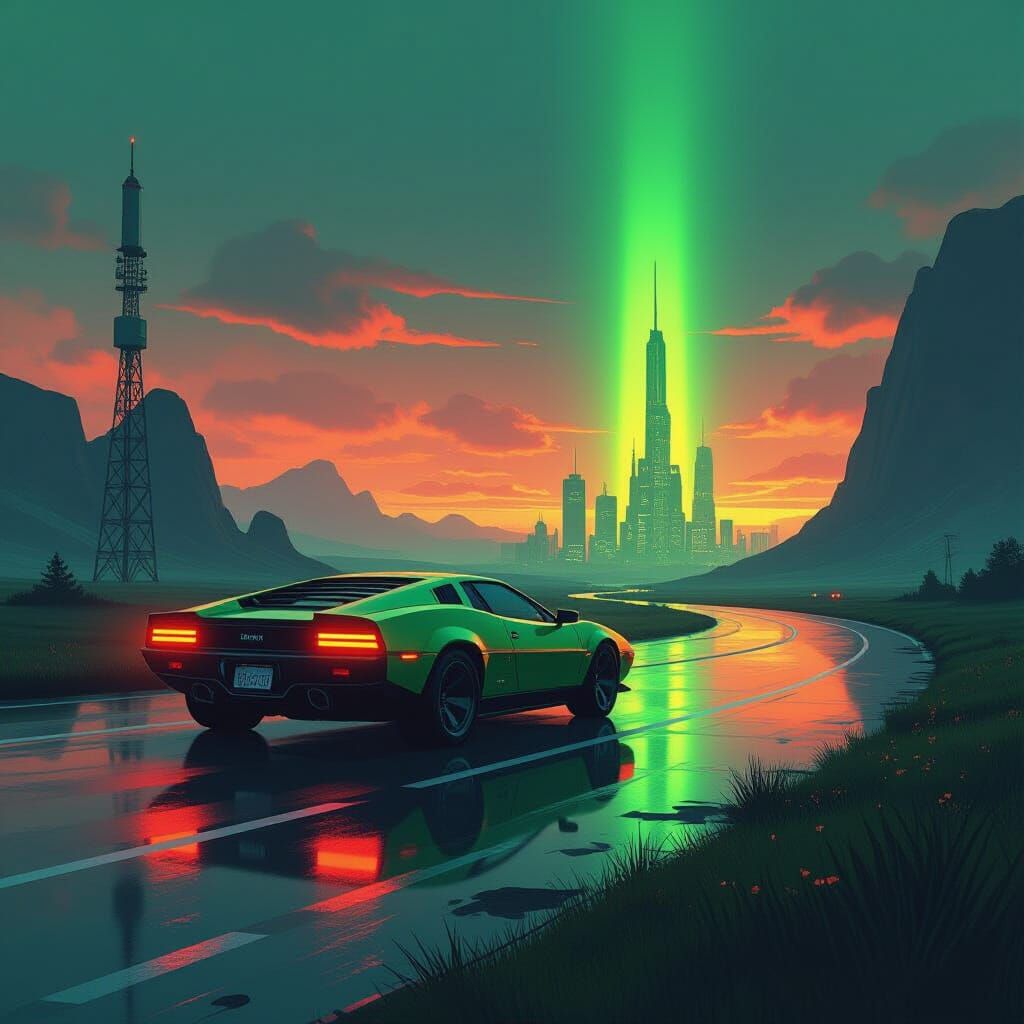 Vibrant Neon Green and Orange Digital Art