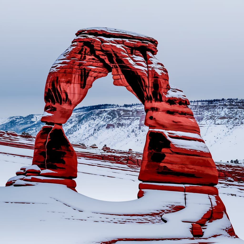 Winter at Delicate Arch, Utah: Red Rocks in Snow