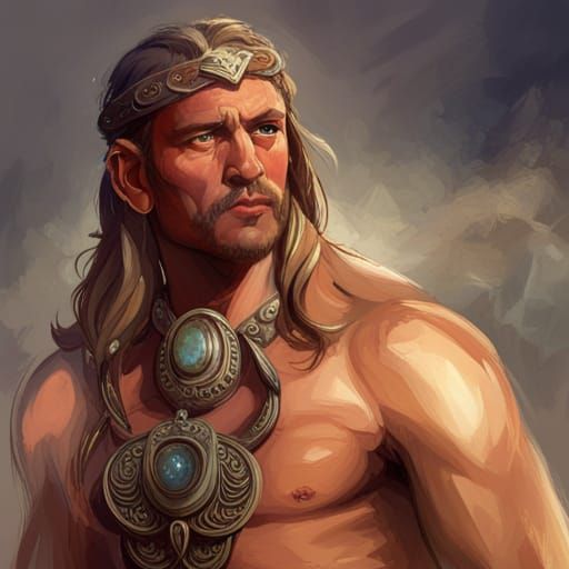 Barbarian Portrait in Redshift Style, Digital Painting