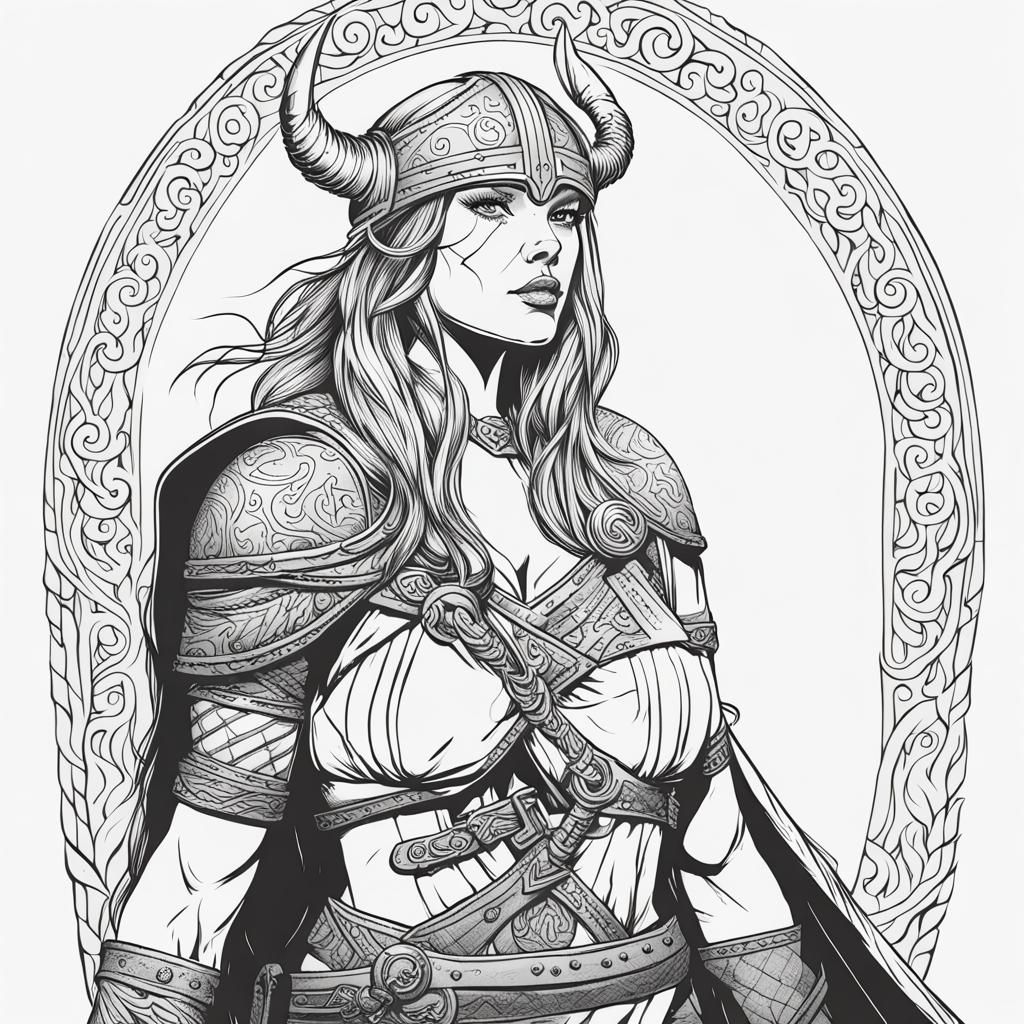 Line Art: Fierce Viking Warrior Woman