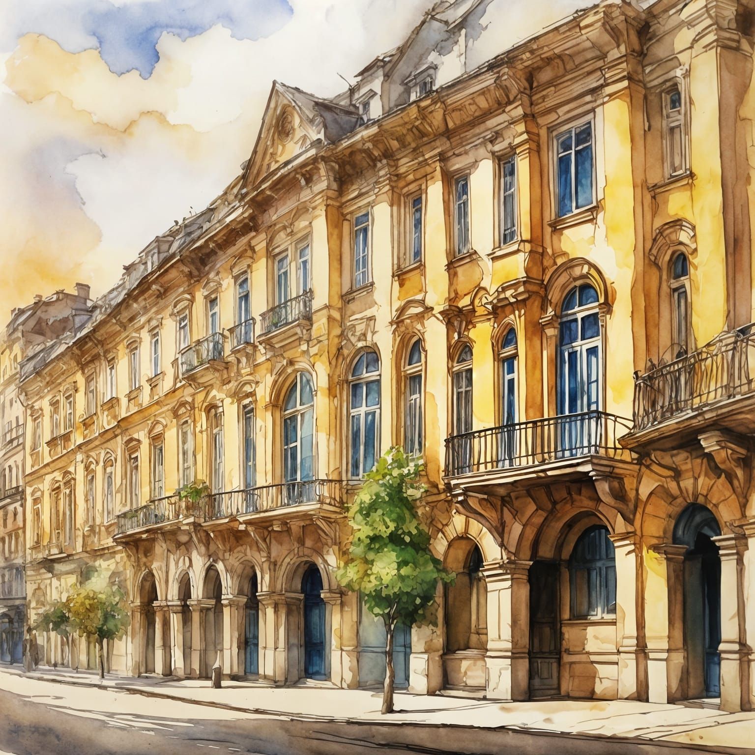 Warm Cityscapes in Soft Watercolor Hues
