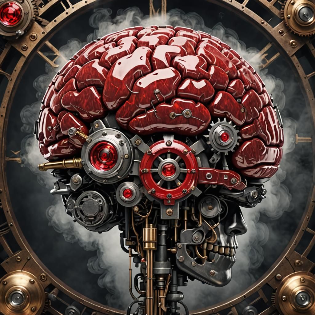 Steampunk Brain with Ruby, Photorealistic Close-Up