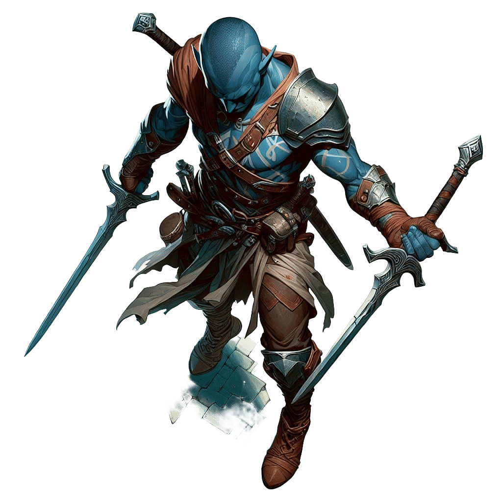 Triton Swordsman in Top-Down Fantasy Art