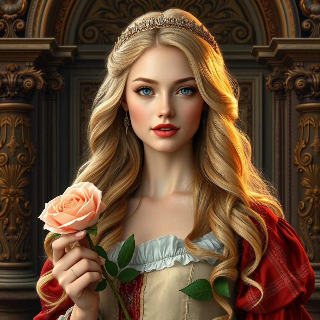 Regal Renaissance Princess in Golden Hues