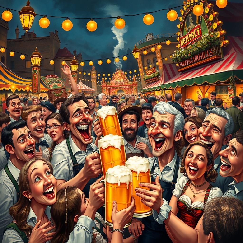 Oktoberfest Scene in Realist Style of Honoré Daumier