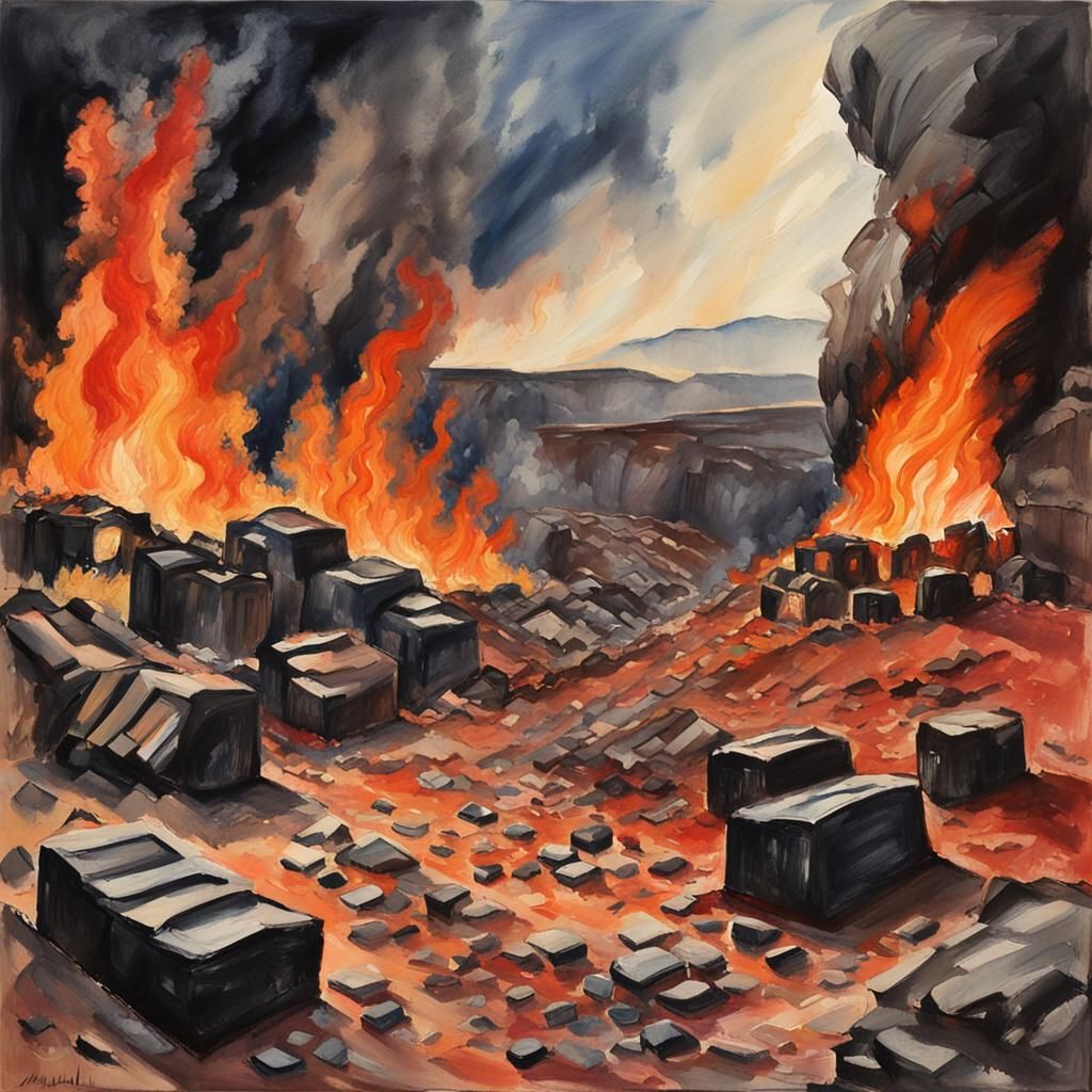 Fiery Coal Mines in Gouache Impressionist Style