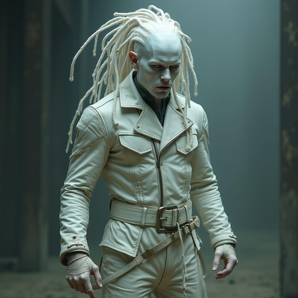 Ghostly Warrior in Worn White Leather