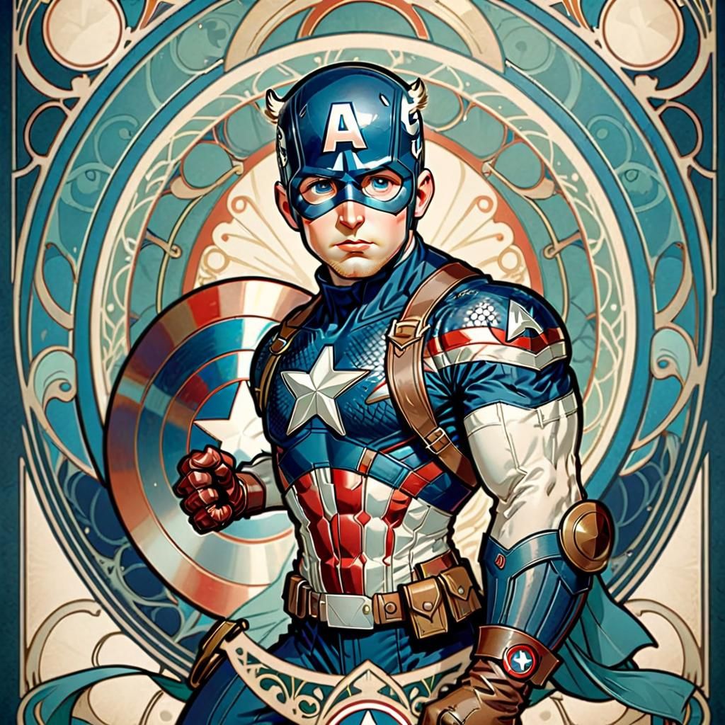 Chibi Captain America in Art Nouveau Style