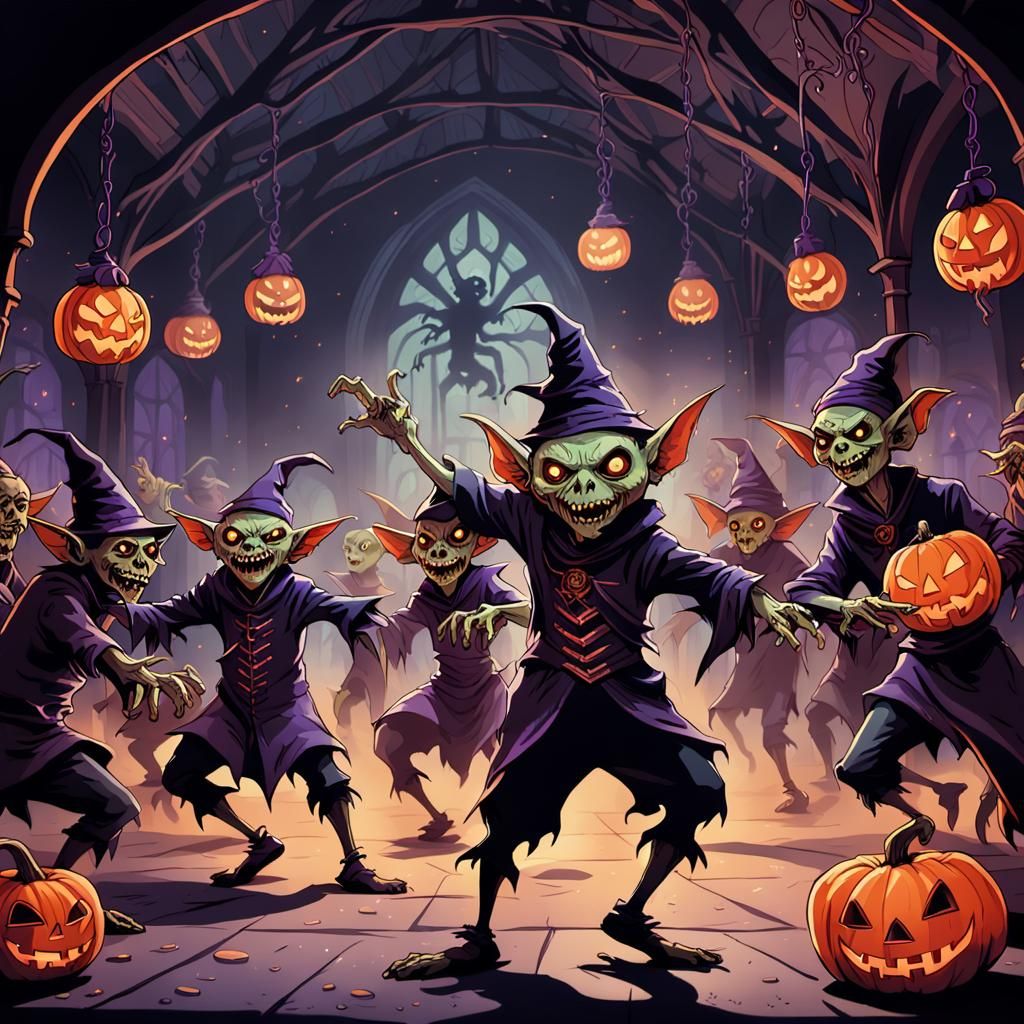 Goblins' Gothic Halloween Party in Dark Fantasy Style