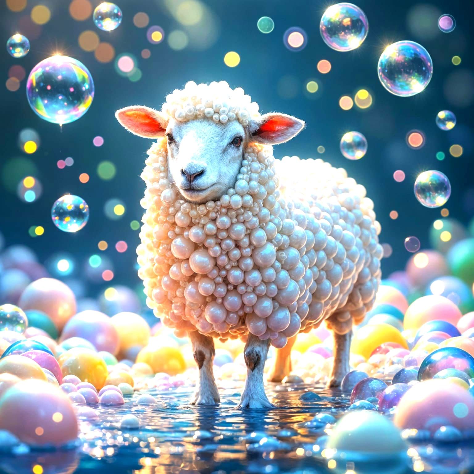 Iridescent Bubble Sheep: A Digital Art Creation