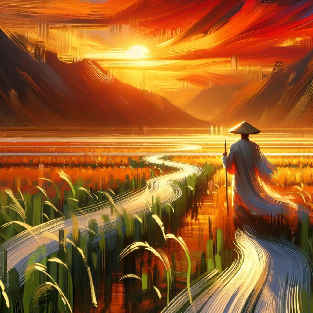 South Asian Wanderer Amidst Sunset Fields