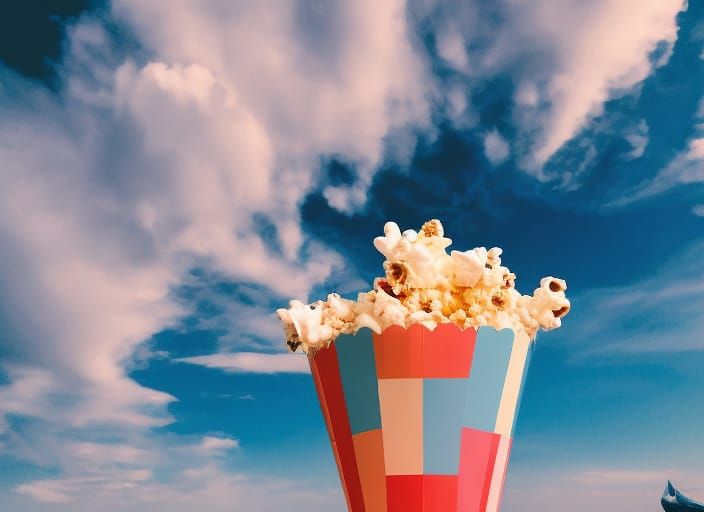 Surreal Popcorn Composition with Disk and Sailboat