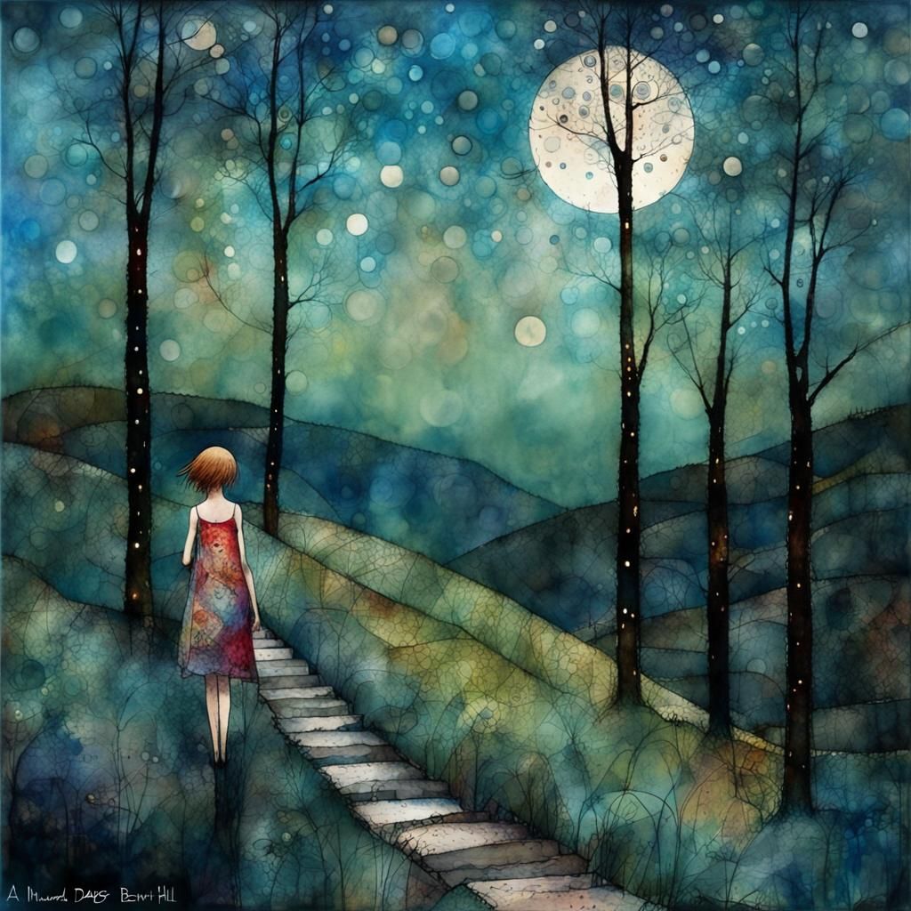 Girl on Windy Hill: Art Brut Digital Illustration