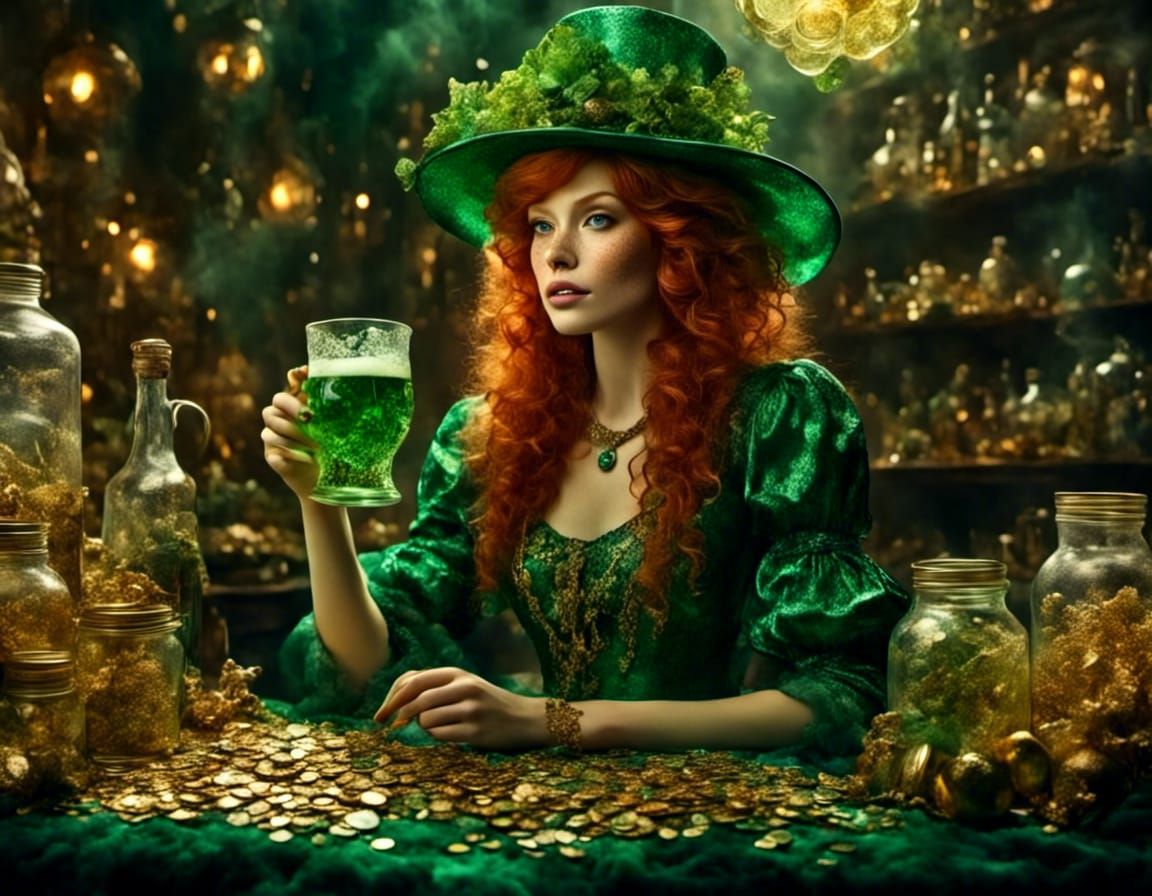 Redhead Leprechaun with Pot of Gold