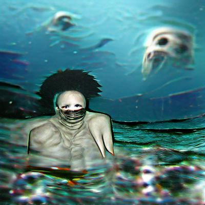 Eerie Eyeless Figure Submerged in Dark Ocean