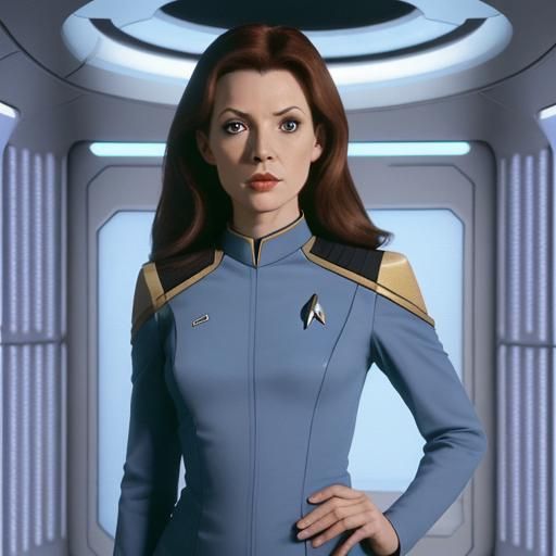 Female Starfleet Science Officer in Blue Uniform