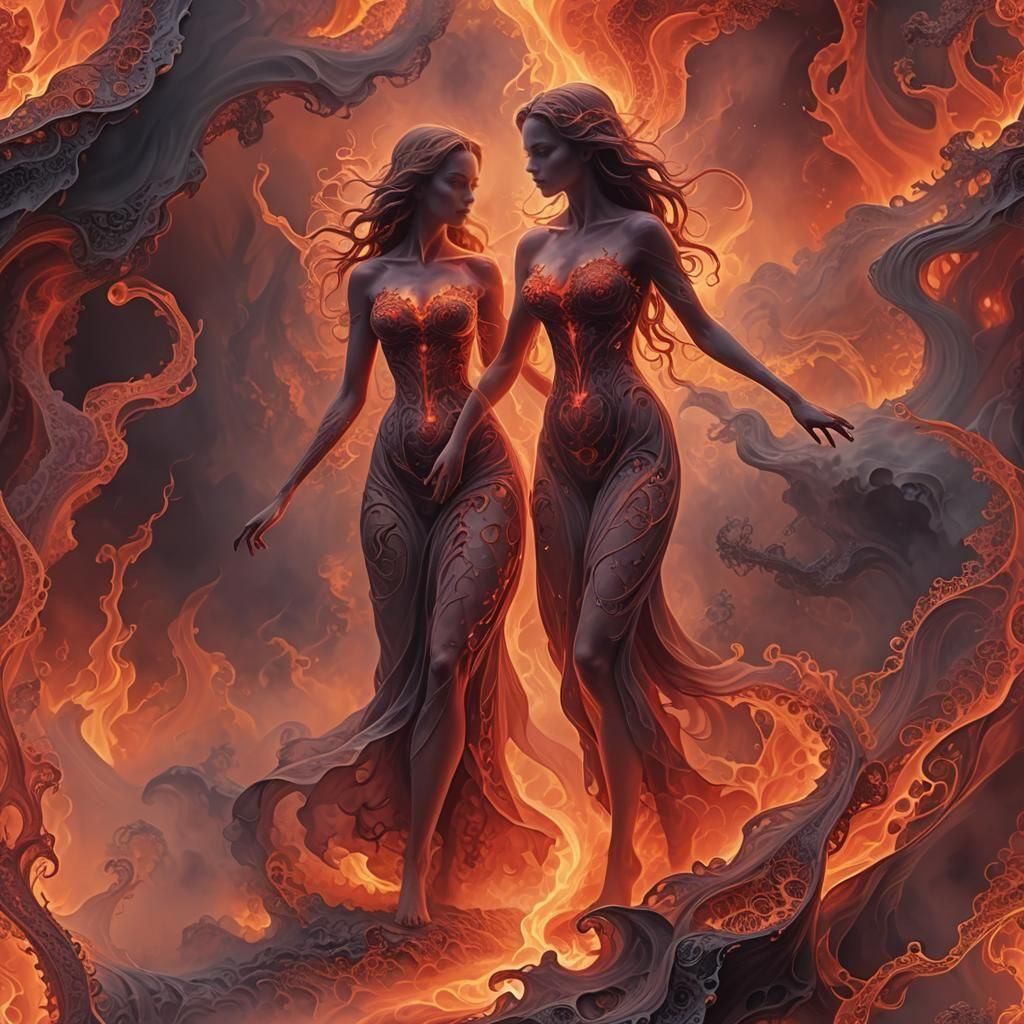 Fiery Silhouette: A Vision of a Woman in Hell