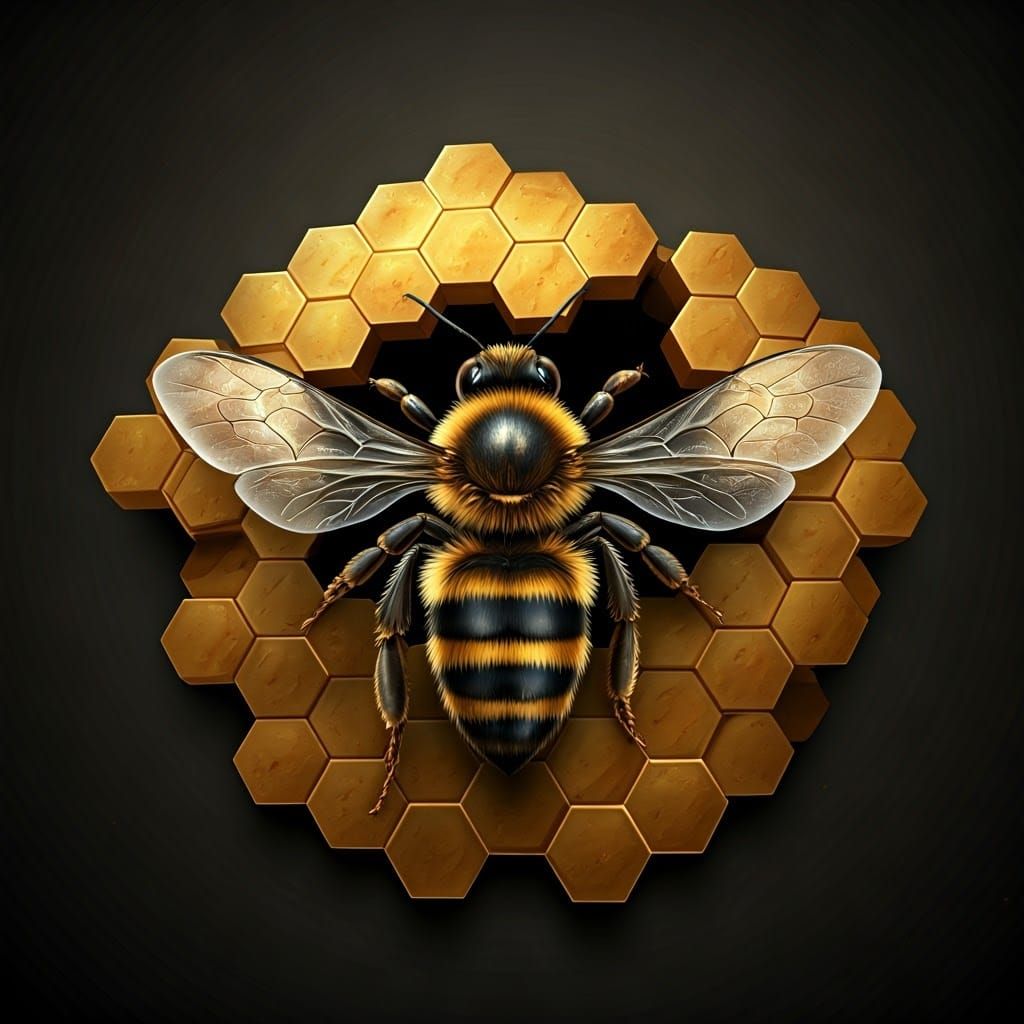 Bee Emerging from Honeycomb in Hyper-Realistic Style