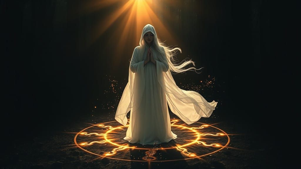 Mystical Woman in Radiant Magic Circle