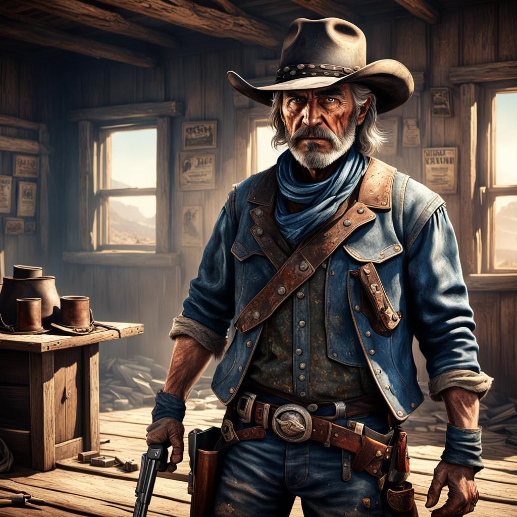Defiant Outlaw Portrait in Cinematic 3D Style