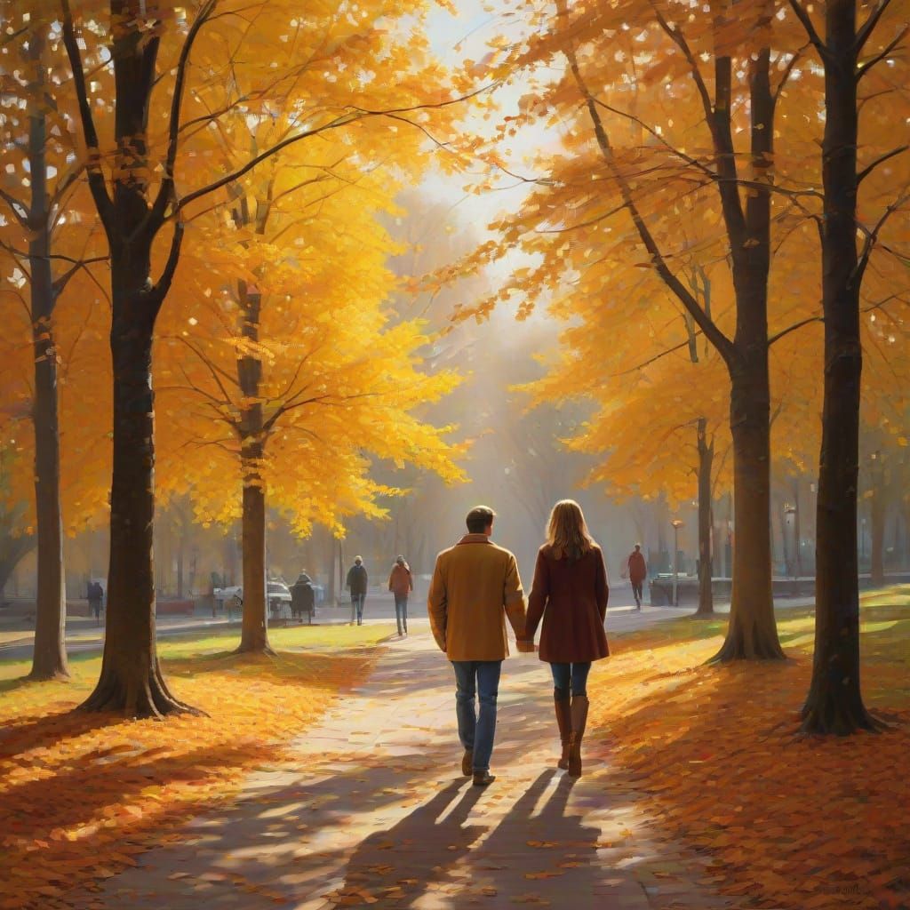 Romantic Autumn Stroll: Oil Painting Inspired by James Gurne...