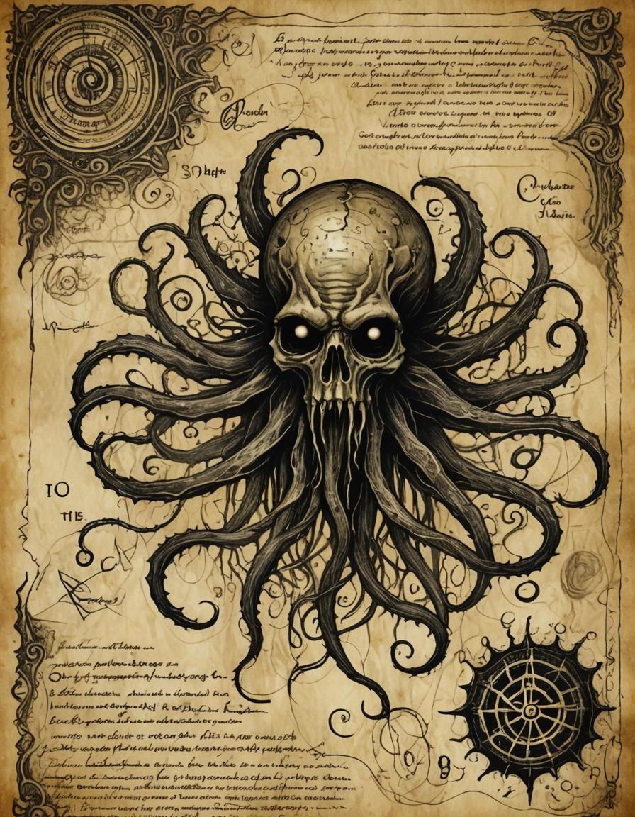 Eldritch Horror Illustration on Aged Parchment