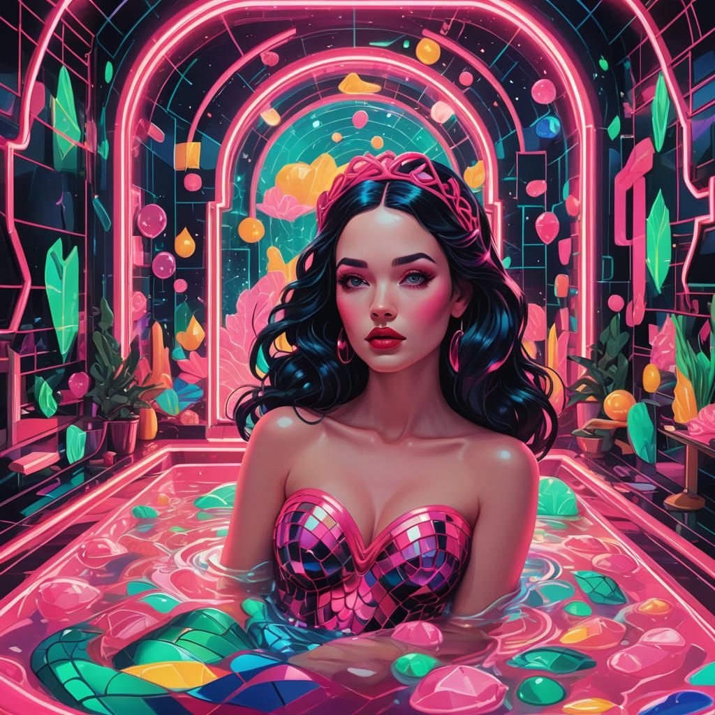 Snow White Space Mermaid in Neon Pop Art