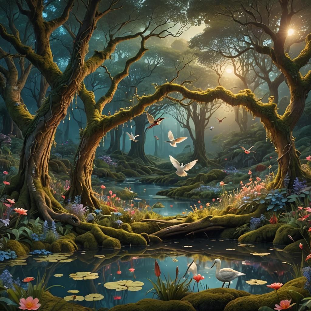 Enchanting Forest Glade Digital Matte Painting