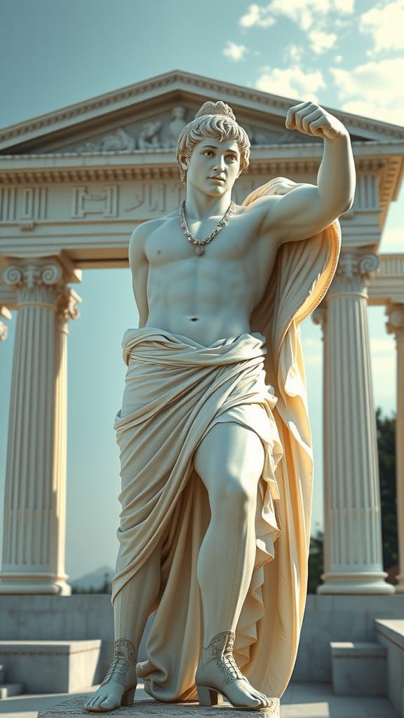 Classical Roman Statue in Ancient Temple Setting