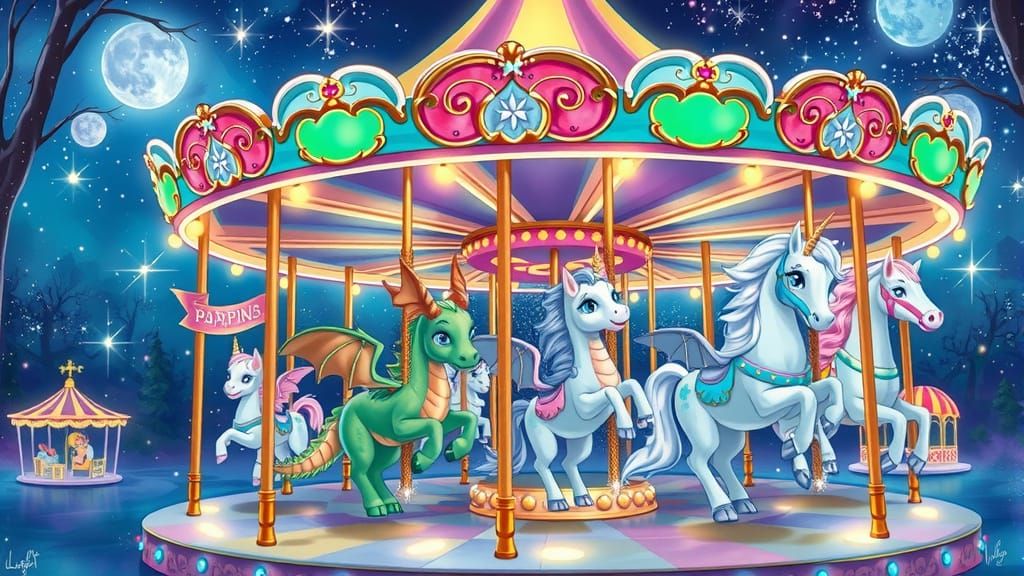 Enchanting Carousel with Mythical Creatures and Pets