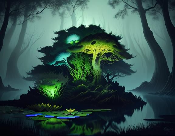 Bullywug in Murky Swamp: Fauvist Digital Painting