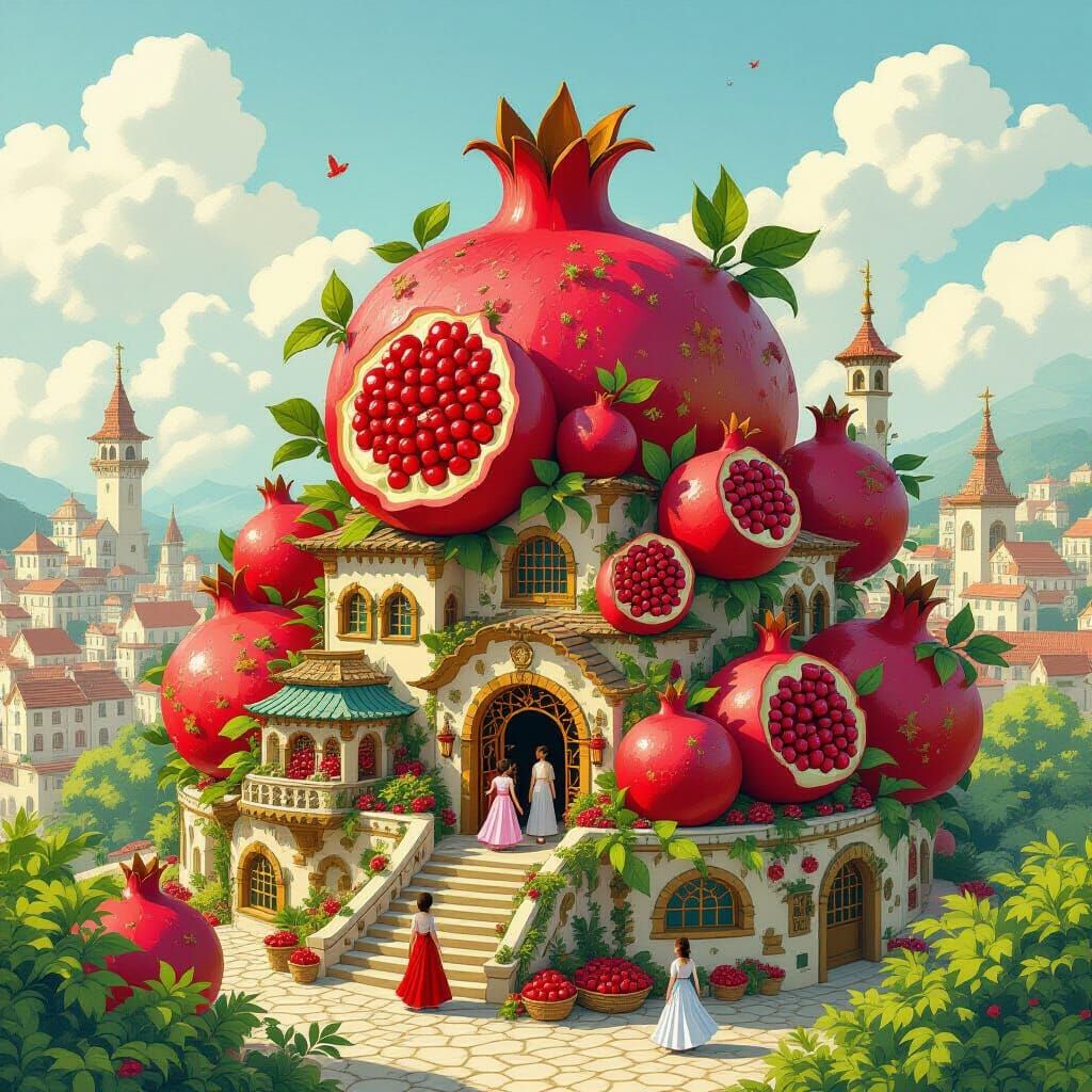 Pomegranate City in a Whimsical Style