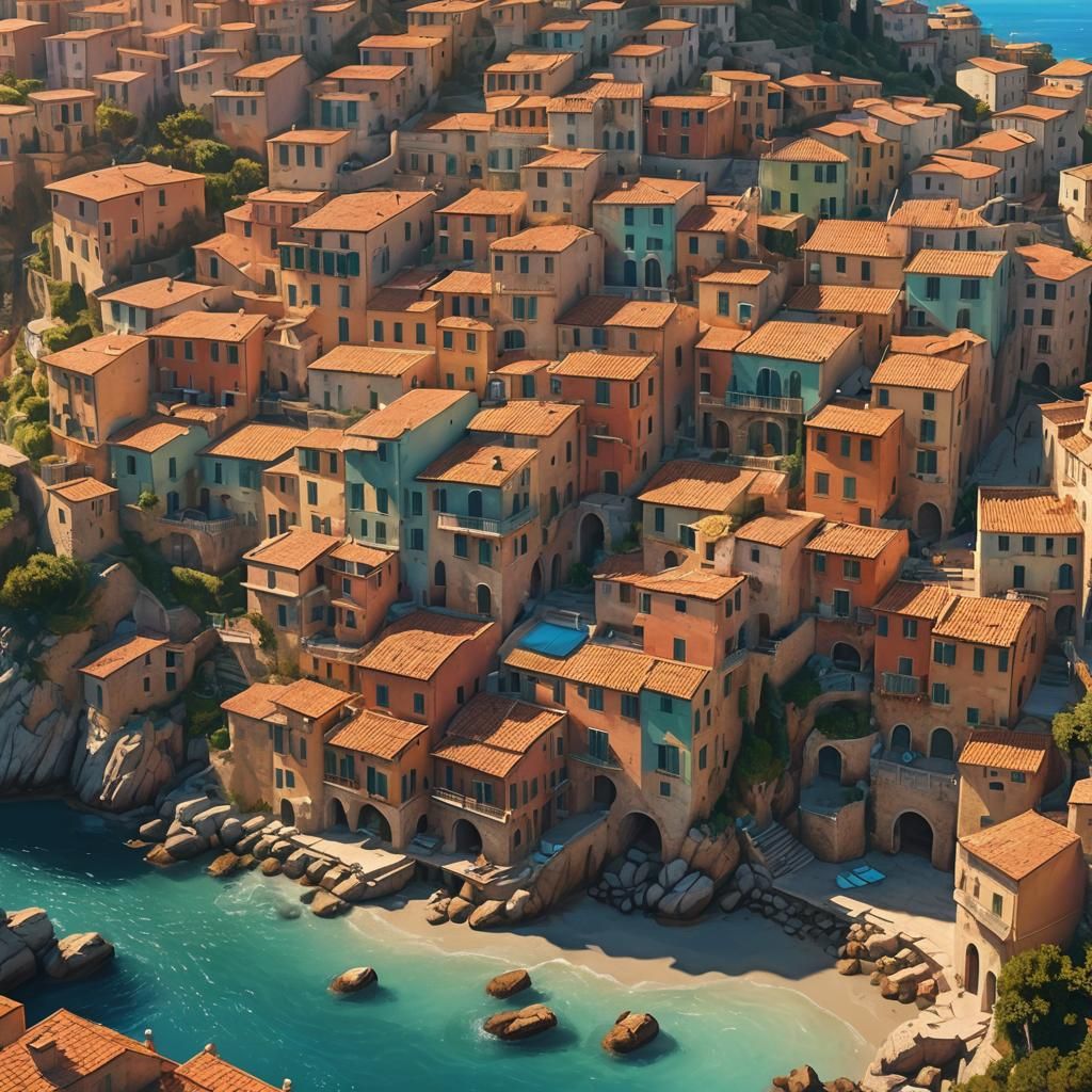 Sunlit Italian Village: Fantasy Concept Art