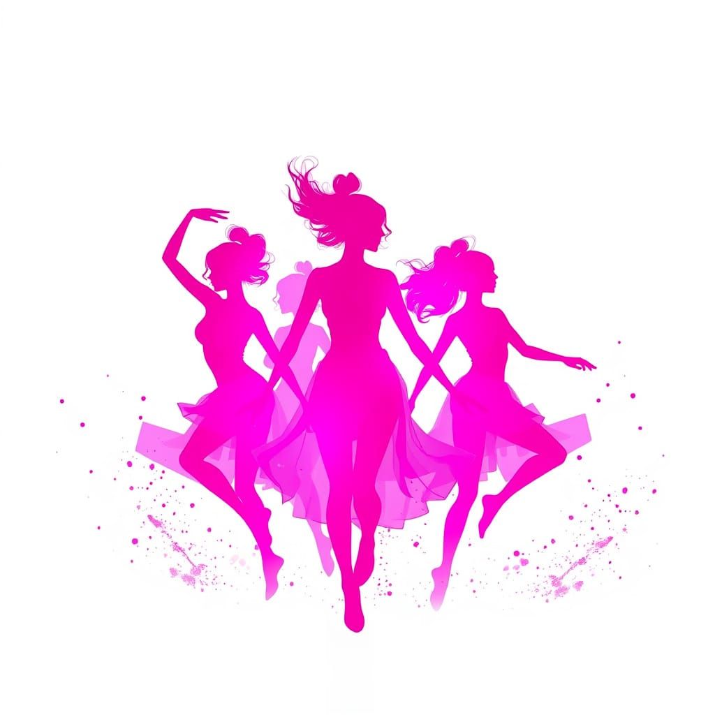 Surreal Pink Silhouettes of Dancers in Motion, Cyberpunk Fut...