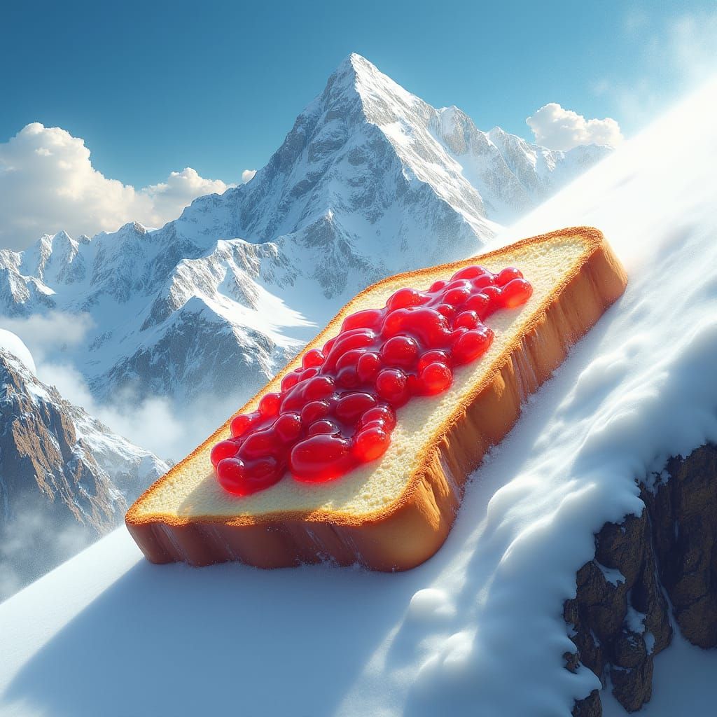 Toast Snowboarding Down Everest in Digital Art Style