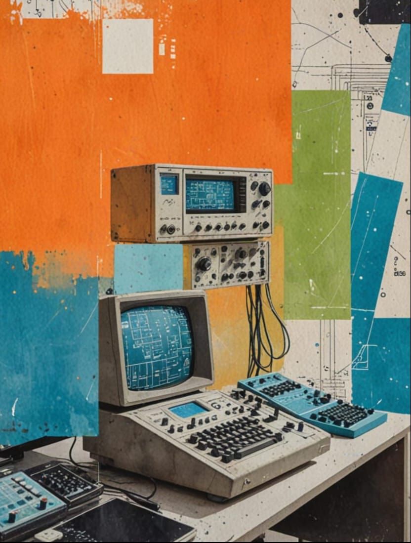 Retro Electronics Lab in Distressed 70s Style