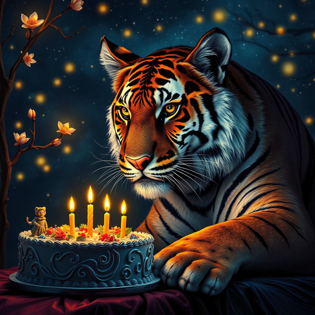Tiger's Birthday: A Whimsical Van Gogh Inspired Scene