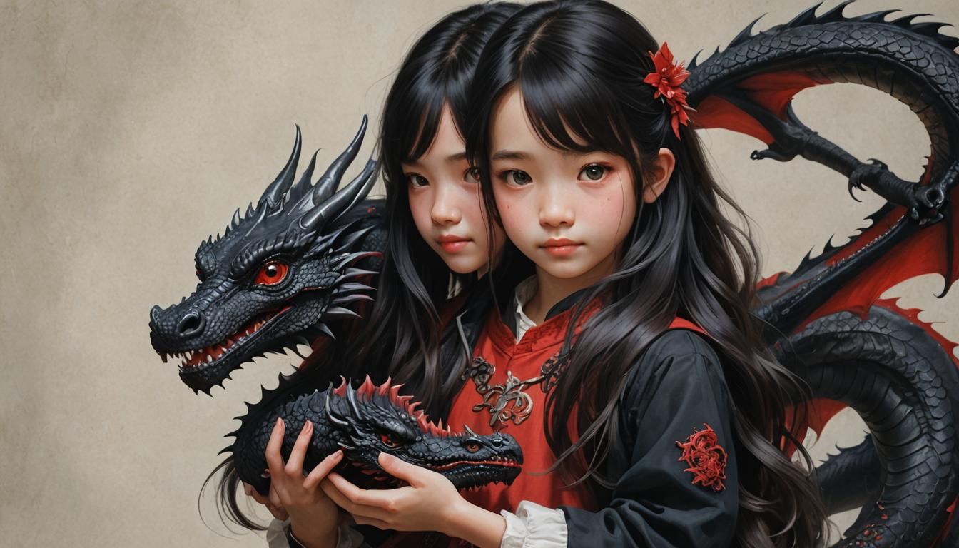 Teen Girl Holding a Miniature Dragon