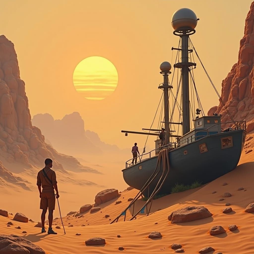 Surreal Landscape with Two Suns in Surrealist Style