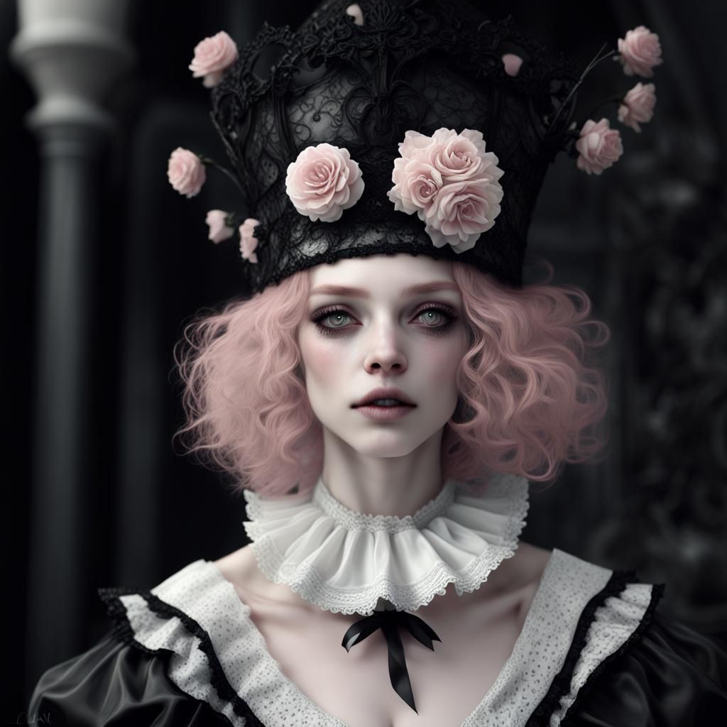 Hyperreal Pierrot Clown in Victorian Fashion